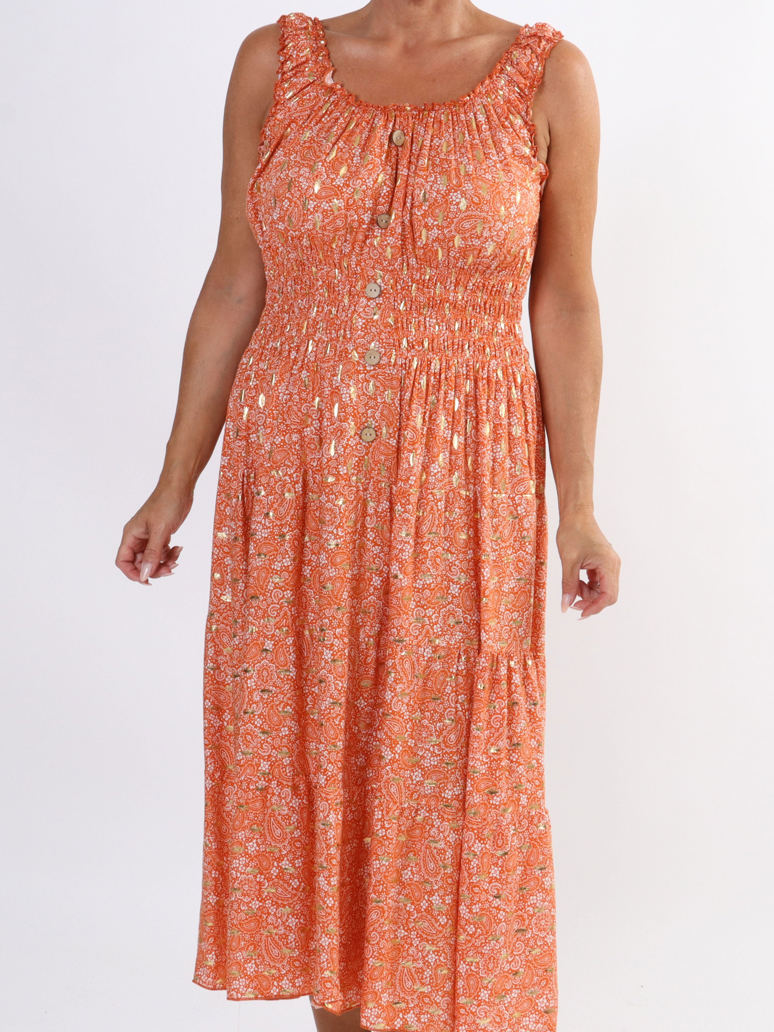 Alicia Paisley - Lang plus size stropkjole i viskose med paisley mønster